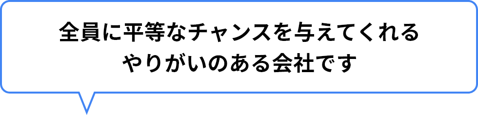 全員に平等なチャンスを与えてくれるやりがいのある会社です